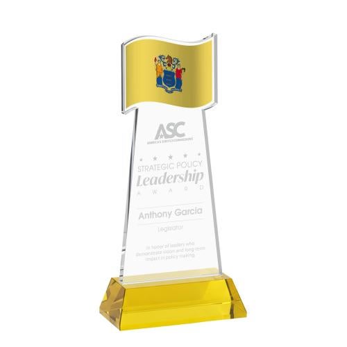 Awards and Trophies - Crystal Awards - Flag Gold on Hartford Base Unique Crystal Award