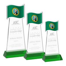 Flag Green on Hartford Base Unique Crystal Award - Colored Crystal Awards