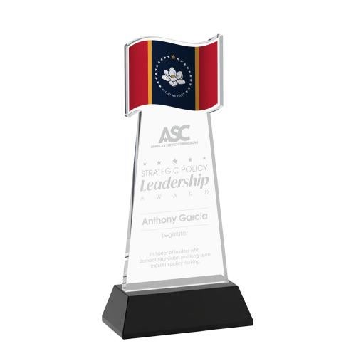 Awards and Trophies - Crystal Awards - Flag Black on Hartford Base Unique Crystal Award