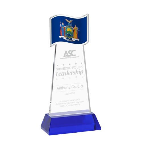 Awards and Trophies - Crystal Awards - Flag Blue on Hartford Base Unique Crystal Award