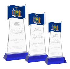 Flag Blue on Hartford Base Unique Crystal Award - Colored Crystal Awards