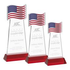 Flag Red on Hartford Base Unique Crystal Award - Colored Crystal Awards