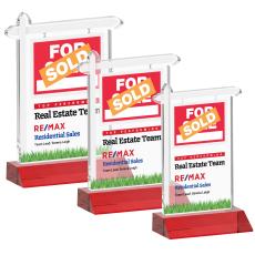 Real Estate Full Color Red Unique Crystal Award - Colored Crystal Awards