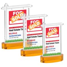 Real Estate Full Color Amber on Alberton Base Unique Crystal Award - Full Color Imprint