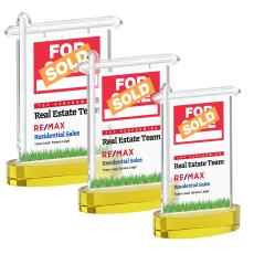 Real Estate Full Color Gold on Alberton Base Unique Crystal Award - Full Color Imprint