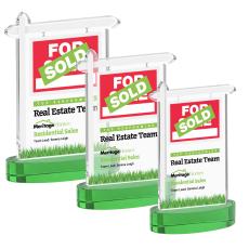 Real Estate Full Color Green on Alberton Base Unique Crystal Award - Colored Crystal Awards