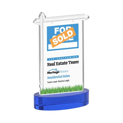 Awards and Trophies - Crystal Awards - Real Estate Full Color Blue on Alberton Base Unique Crystal Award