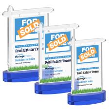 Real Estate Full Color Blue on Alberton Base Unique Crystal Award - Colored Crystal Awards