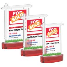 Real Estate Full Color Red on Alberton Base Unique Crystal Award - Colored Crystal Awards