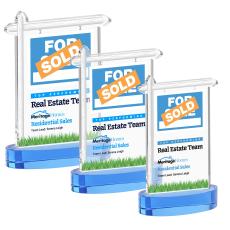 Real Estate Full Color Sky Blue on Alberton Base Unique Crystal Award - Full Color Imprint