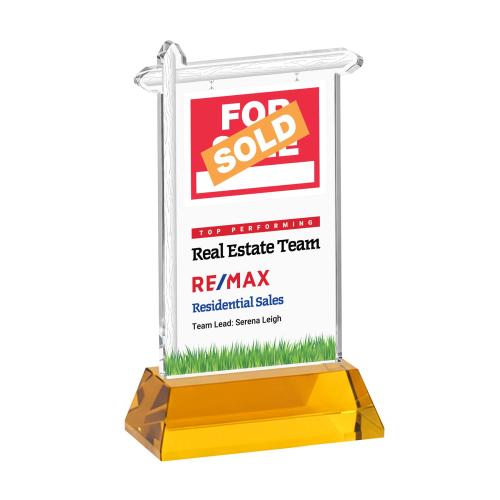 Awards and Trophies - Crystal Awards - Real Estate Full Color Amber on Hartford Base Unique Crystal Award