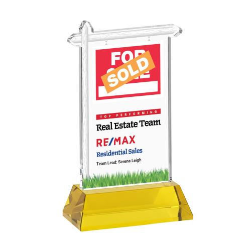 Awards and Trophies - Crystal Awards - Real Estate Full Color Gold on Hartford Base Unique Crystal Award