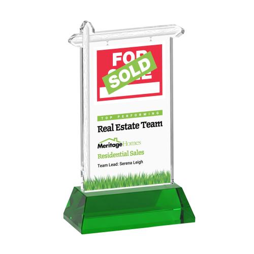 Awards and Trophies - Crystal Awards - Real Estate Full Color Green on Hartford Base Unique Crystal Award