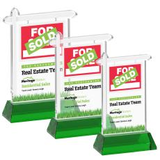 Real Estate Full Color Green on Hartford Base Unique Crystal Award - Colored Crystal Awards