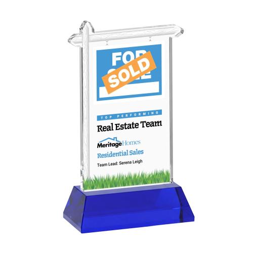 Awards and Trophies - Crystal Awards - Real Estate Full Color Blue on Hartford Base Unique Crystal Award