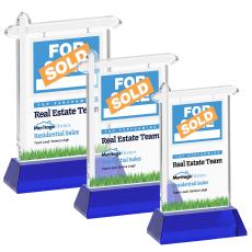 Real Estate Full Color Blue on Hartford Base Unique Crystal Award - Colored Crystal Awards