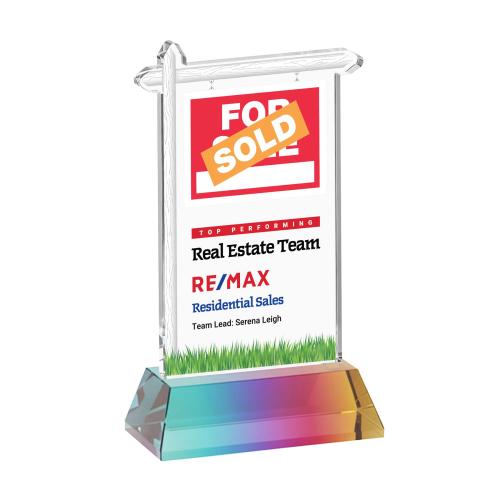 Awards and Trophies - Crystal Awards - Real Estate Full Color Prismatic on Hartford Base Unique Crystal Award