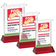 Real Estate Full Color Red on Hartford Base Unique Crystal Award - Colored Crystal Awards