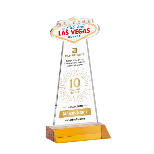 Awards and Trophies - Crystal Awards - Las Vegas Full Color Amber Unique Crystal Award