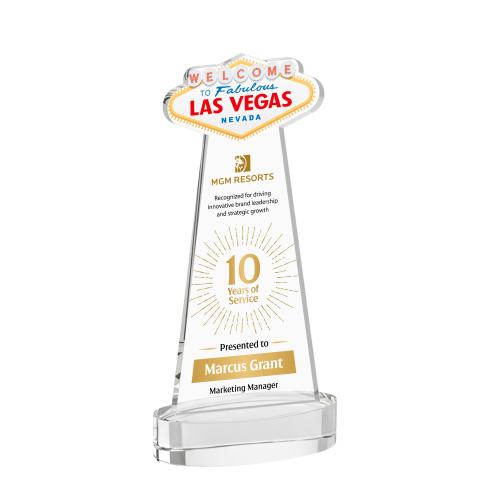 Awards and Trophies - Crystal Awards - Las Vegas Full Color Clear on Alberton Base Unique Crystal Award