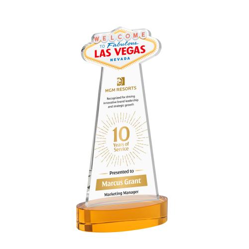 Awards and Trophies - Crystal Awards - Las Vegas Full Color Amber on Alberton Base Unique Crystal Award