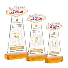 Las Vegas Full Color Amber on Alberton Base Unique Crystal Award - Full Color Imprint