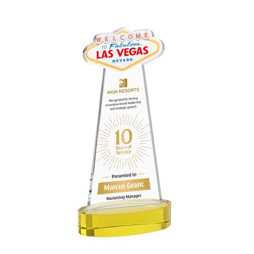 Awards and Trophies - Crystal Awards - Las Vegas Full Color Gold on Alberton Base Unique Crystal Award