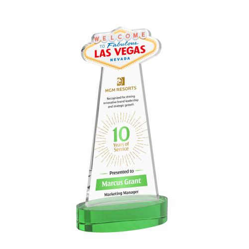 Awards and Trophies - Crystal Awards - Las Vegas Full Color Green on Alberton Base Unique Crystal Award