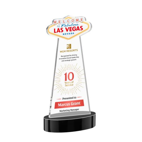 Awards and Trophies - Crystal Awards - Las Vegas Full Color Black on Alberton Base Unique Crystal Award