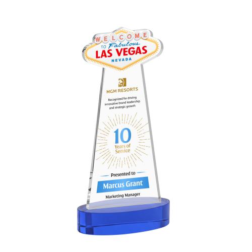 Awards and Trophies - Crystal Awards - Las Vegas Full Color Blue on Alberton Base Unique Crystal Award