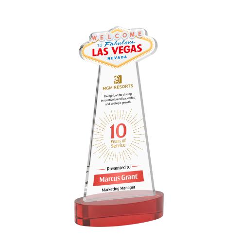 Awards and Trophies - Crystal Awards - Las Vegas Full Color Red on Alberton Base Unique Crystal Award