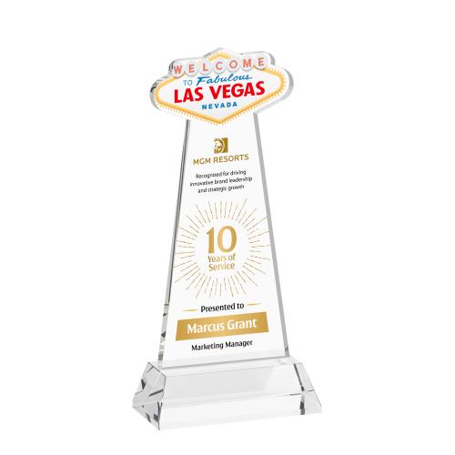 Awards and Trophies - Crystal Awards - Las Vegas Full Color Clear on Hartford Base Unique Crystal Award