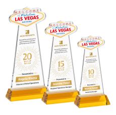 Las Vegas Full Color Amber on Hartford Base Unique Crystal Award - Full Color Imprint