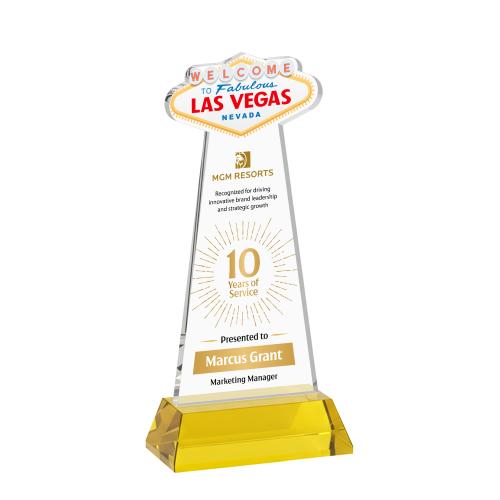 Awards and Trophies - Crystal Awards - Las Vegas Full Color Gold on Hartford Base Unique Crystal Award