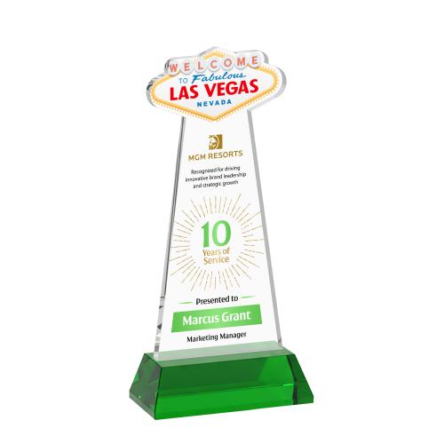Awards and Trophies - Crystal Awards - Las Vegas Full Color Green on Hartford Base Unique Crystal Award