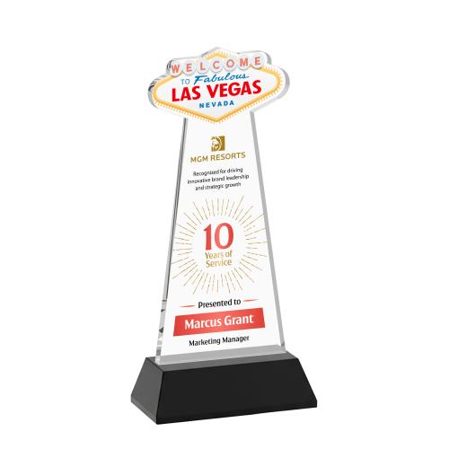 Awards and Trophies - Crystal Awards - Las Vegas Full Color Black on Hartford Base Unique Crystal Award