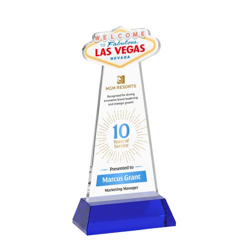 Awards and Trophies - Crystal Awards - Las Vegas Full Color Blue on Hartford Base Unique Crystal Award