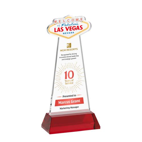 Awards and Trophies - Crystal Awards - Las Vegas Full Color Red on Hartford Base Unique Crystal Award