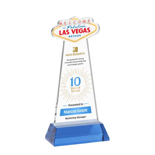 Awards and Trophies - Crystal Awards - Las Vegas Full Color Sky Blue on Hartford Base Unique Crystal Award