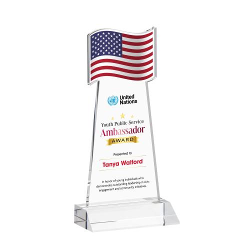 Awards and Trophies - Crystal Awards - Flag Full Color Clear Unique Crystal Award