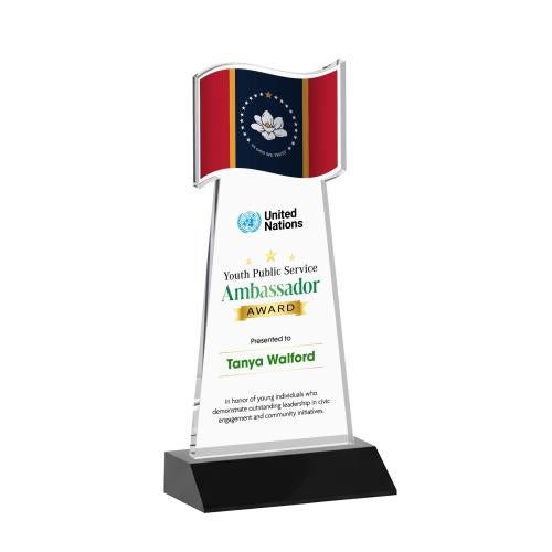 Awards and Trophies - Crystal Awards - Flag Full Color Black Unique Crystal Award