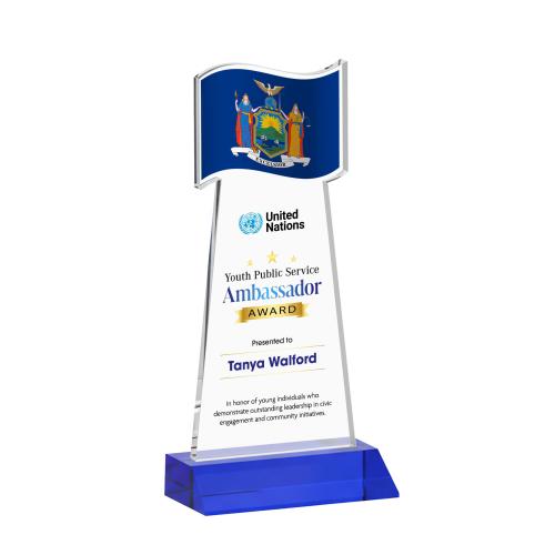 Awards and Trophies - Crystal Awards - Flag Full Color Blue Unique Crystal Award