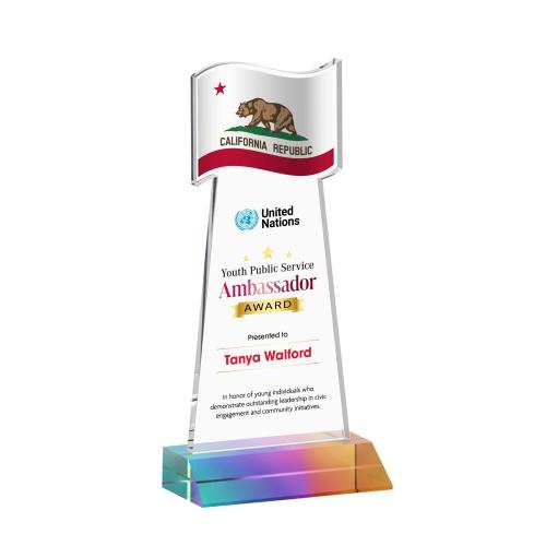 Awards and Trophies - Crystal Awards - Flag Full Color Prismatic Unique Crystal Award