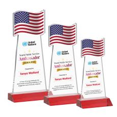 Flag Full Color Red Unique Crystal Award - Patriotic Awards