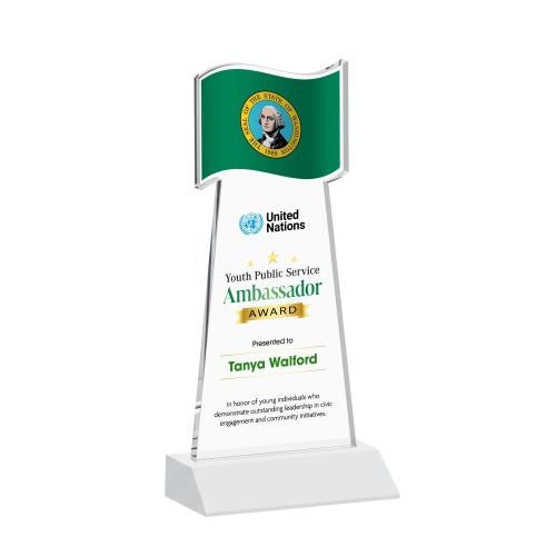 Awards and Trophies - Crystal Awards - Flag Full Color White Unique Crystal Award