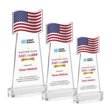 Flag Full Color Clear on Alberton Base Unique Crystal Award - Patriotic Awards