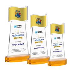 Flag Full Color Amber on Alberton Base Unique Crystal Award - Full Color Imprint