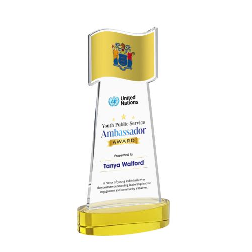 Awards and Trophies - Crystal Awards - Flag Full Color Gold on Alberton Base Unique Crystal Award