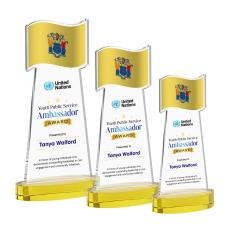 Flag Full Color Gold on Alberton Base Unique Crystal Award - Full Color Imprint