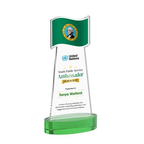 Awards and Trophies - Crystal Awards - Flag Full Color Green on Alberton Base Unique Crystal Award